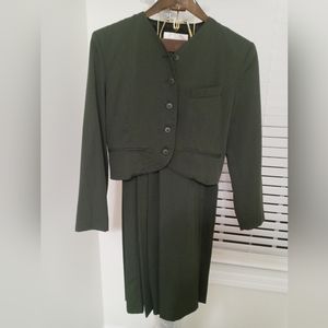 NWT 2 Piece European Olive Bolero jacket matching tailored belted waist skirt